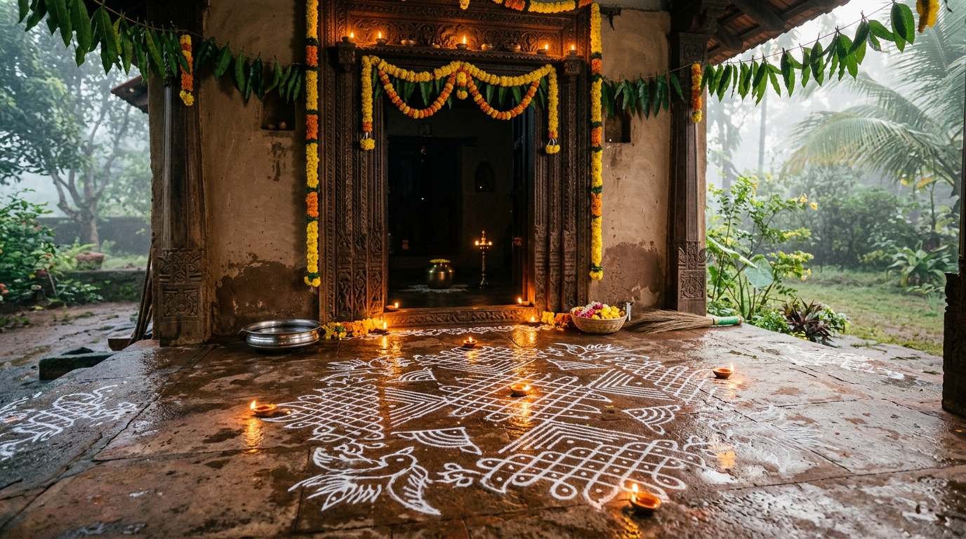 Double stroke kolam pattern drawn with twin lines