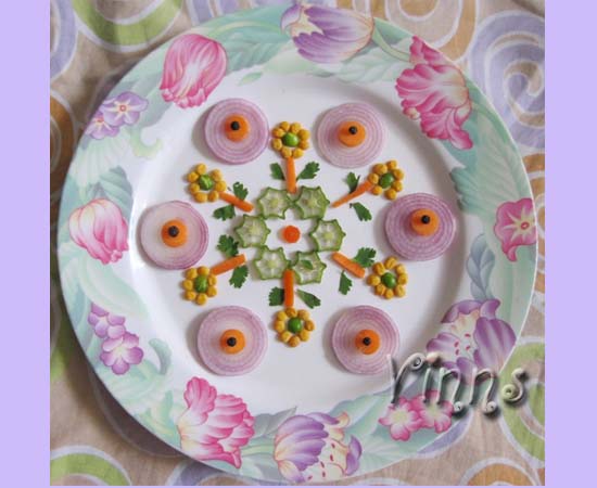 Vegetable Rangoli Kolam rangoli done with vegetables