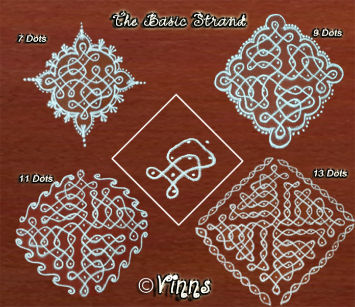 Sikku_kolams 7 dots kambi kolam, 11 dots pulli kolangal, 13 dots neli kolam,