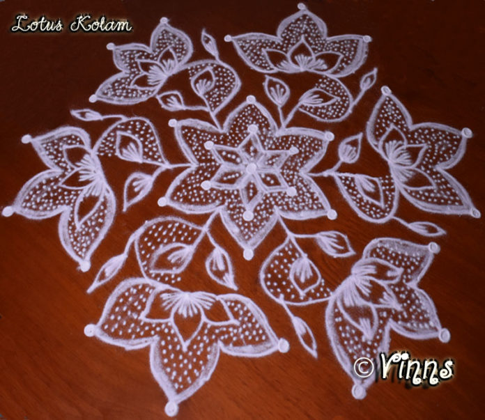 margazhi kolam, big kolam, dot kolam, flower kolam