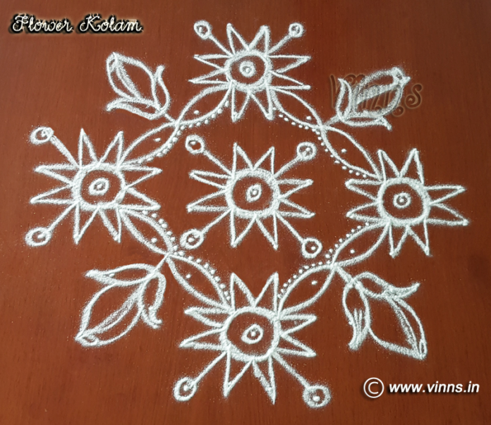 12 Dots Flower kolam || Chukkala Muggulu || Small Rose Rangavalli