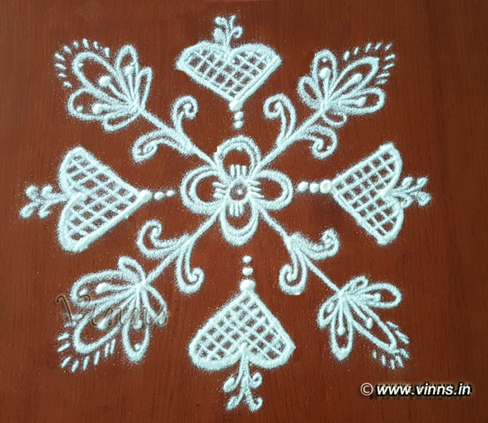 7 Dots Flower Kolam, Chukkala Pushpam Muggulu