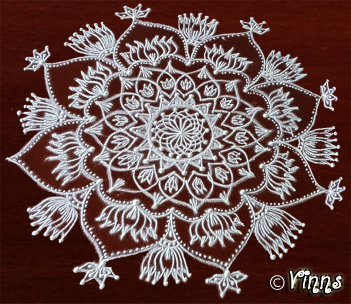 Freehand Lotus Kolam || Chukkaleni Muggulu || Dotless Big Rangoli in White