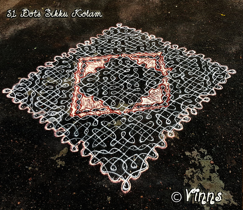big kolam, 31 dots,margazhi kolam, pulli kolangal, chikku kolam