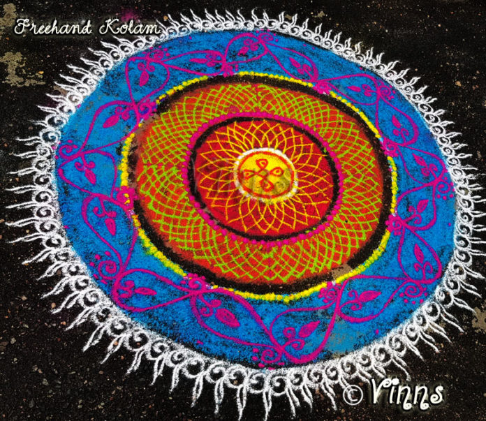 dotless kolam, pongal kolam, big kolam, margazhi kolam