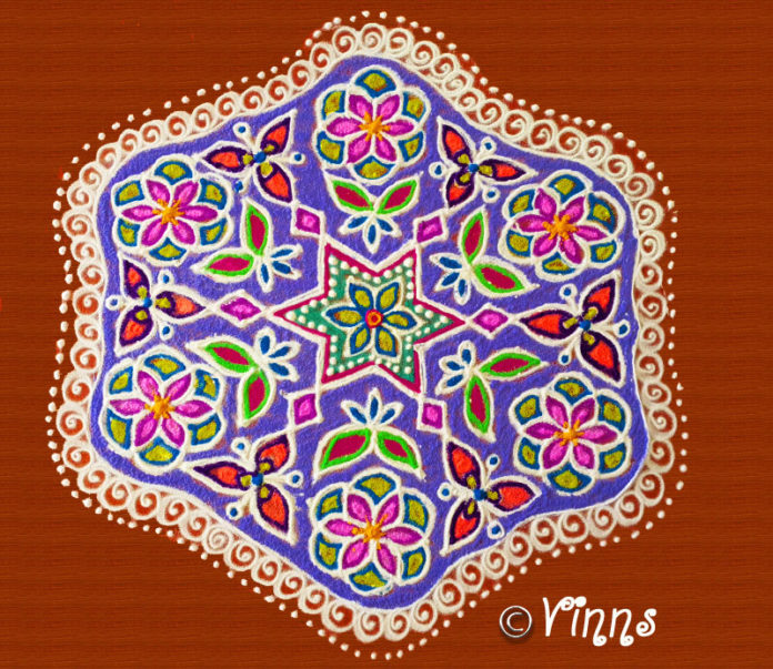 21_dots_flower_kolam Big flower kolam, colour kolam