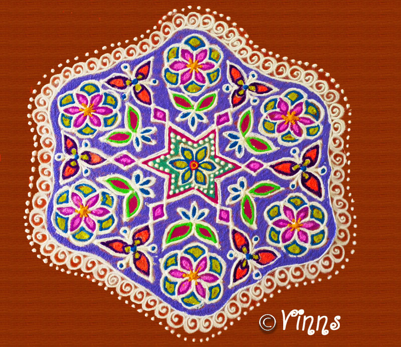 Big flower kolam, colour kolam