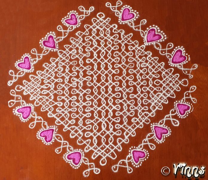 25_dots_valentines_day_kolam big sikku kolam, tippudu, chikku kolam, neli kolam,