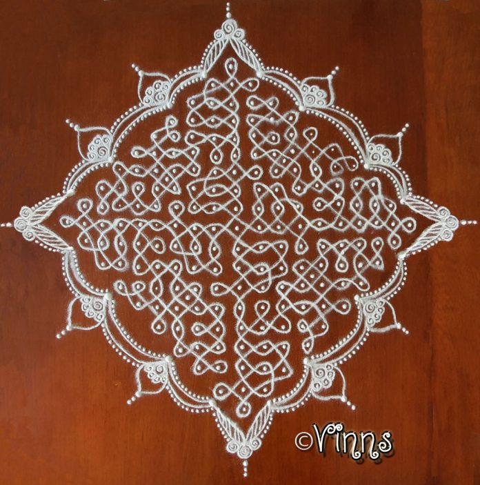 19_dots_sikku_kolam_tippudu margazhi kolam, 19 dots, big kolam, daily kolam, sikku kolam, chikku kolam, kambi kolam, neli kolam