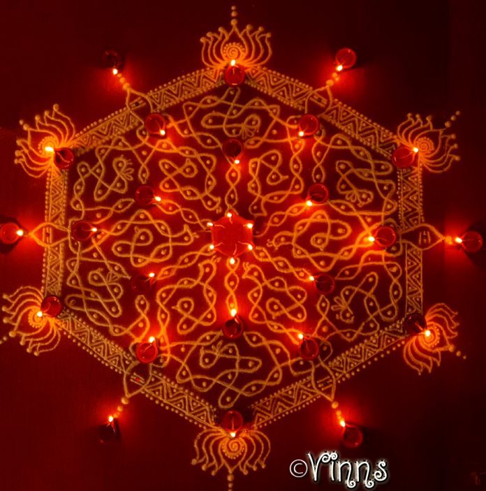 15_dots_sikku_karthigai_kolam karthigai, vilakku kolam, lamps, diya, karthigai month, kaarthigai, maha deepam, thiruvannamalai, margazhi kolam