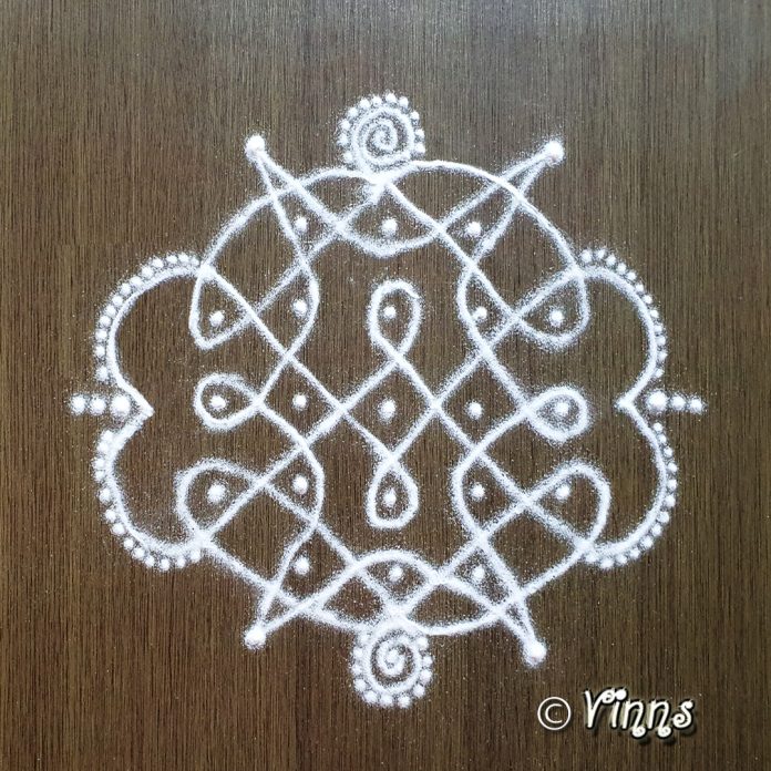 brahmamudichi kolam, brahma mudi kolam, small kolam, simple rangoli, easy rangoli, simple kolam, sikku kolam, new kolam