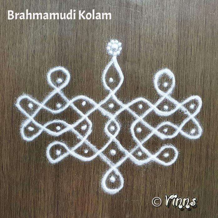 5_dots_sikku_kolam_tippudu brahmamudichi kolam, brahma mudi kolam, small kolam, simple rangoli, easy rangoli, simple kolam, sikku kolam, new kolam