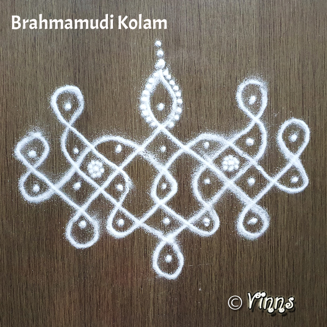 brahmamudichi kolam, brahma mudi kolam, small kolam, simple rangoli, easy rangoli, simple kolam, sikku kolam, new kolam