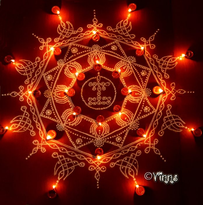 karthigai, vilakku kolam, lamps, diya, karthigai month, kaarthigai, maha deepam, thiruvannamalai, margazhi kolam