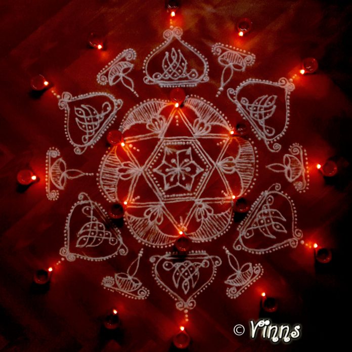 karthigai, vilakku kolam, lamps, diya, karthigai month, kaarthigai, maha deepam, thiruvannamalai, margazhi kolam