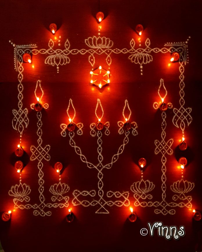 karthigai, vilakku kolam, lamps, diya, karthigai month, kaarthigai, maha deepam, thiruvannamalai, margazhi kolam
