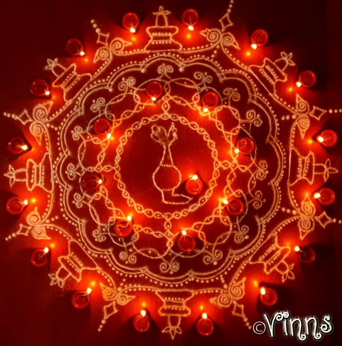 karthigai, vilakku kolam, lamps, diya, karthigai month, kaarthigai, maha deepam, thiruvannamalai, margazhi kolam