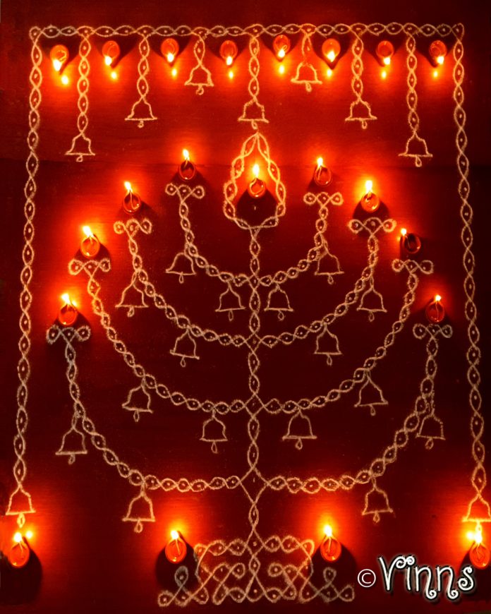 karthigai, vilakku kolam, lamps, diya, karthigai month, kaarthigai, maha deepam, thiruvannamalai, margazhi kolam