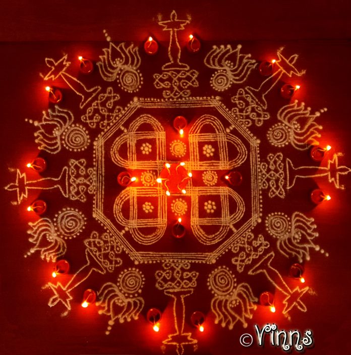 karthigai, vilakku kolam, lamps, diya, karthigai month, kaarthigai, maha deepam, thiruvannamalai, margazhi kolam