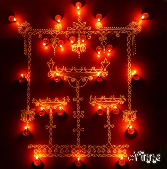 karthigai, vilakku kolam, lamps, diya, karthigai month, kaarthigai, maha deepam, thiruvannamalai, margazhi kolam