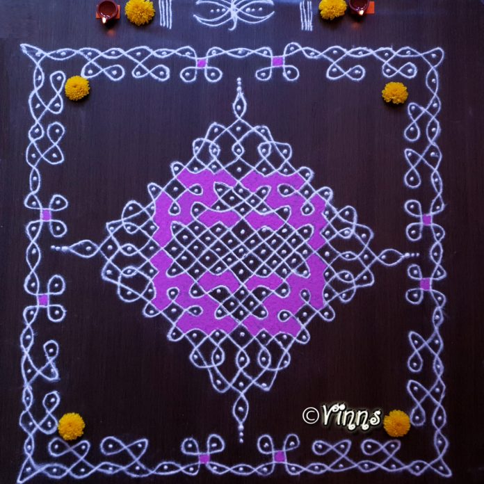 15_dots_sikku_kolam_margazhi margazhi, big kolams, sikku kolam, neli kolam, big kolams