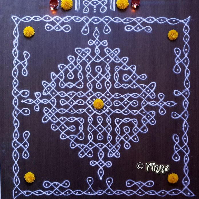 17_dots_sikku_kolam_margazhi margazhi, big kolams, sikku kolam, neli kolam, big kolams