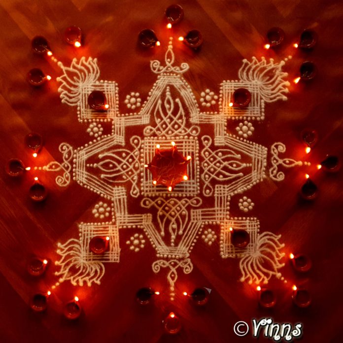 Karthigai_deepam_kolam_padikolam_freehand margazhi kolam, big sikku kolam, karthigai, vilakku kolam, lamps, diya, karthigai month, kaarthigai, maha deepam, thiruvannamalai, margazhi kolam