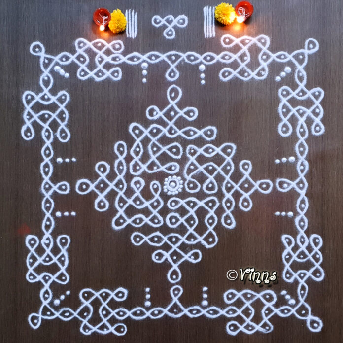 19 dots sikku kolam, big kolam, kambi kolam, rangoli, pulli kolam, daily kolams, new design kolam