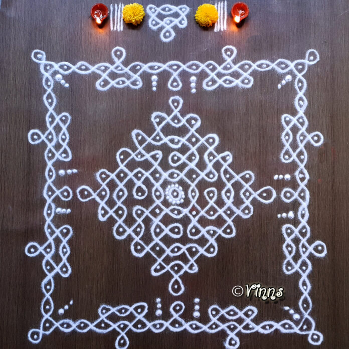 19 dots sikku kolam, big kolam, kambi kolam, rangoli, pulli kolam, daily kolams, new design kolam