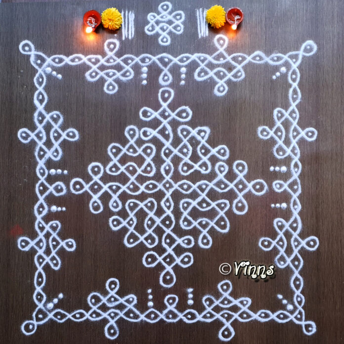 19 dots sikku kolam, big kolam, kambi kolam, rangoli, pulli kolam, daily kolams, new design kolam