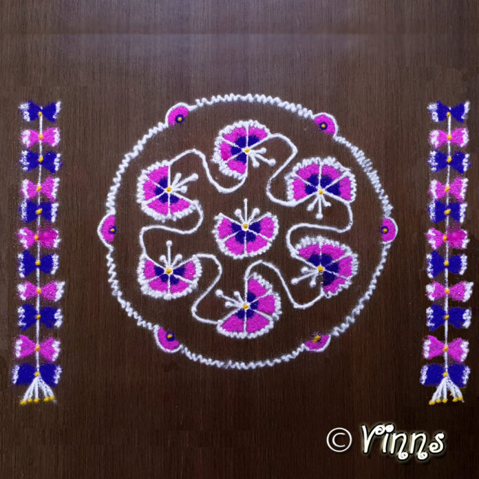 9 dots, simple kola,, flower kola,, butterfly kolam, small kolam