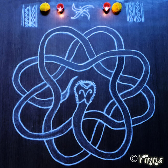 naga panjami_kolam_muggulu nagapanjami, snake kolam, panjami, kolam, nagabandhan muggulu