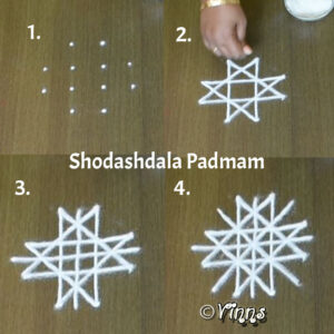 shodashdala Padmam, lotus kolam, lakshmi pooja muggulu, varalakshmi kolam, friday pooja room kolam,