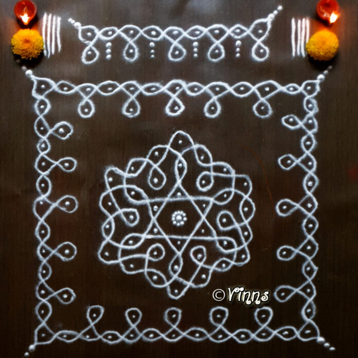 7 dots, sikku kolam, star kolam, daily koalms, new kolasm, simple kolams, simple 7 dots kolam