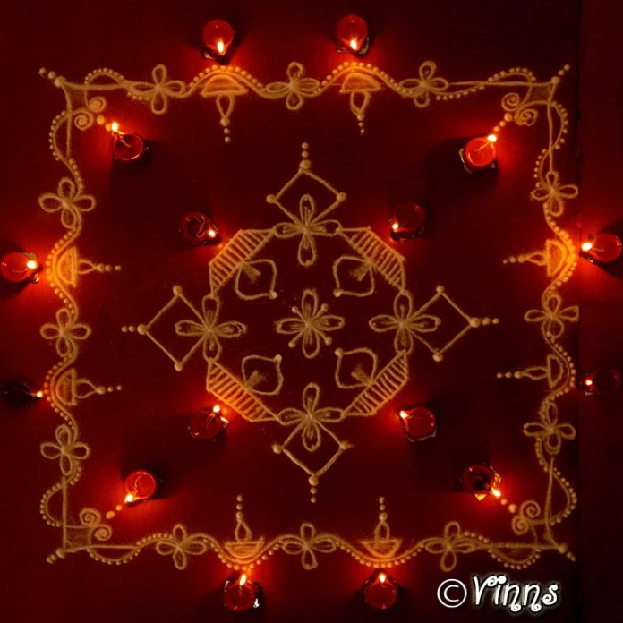 Karthigai kolam, agal vilakku, vilakku kolam, diya rangoli, margazhi kolam,13 dots, sikku kolam,