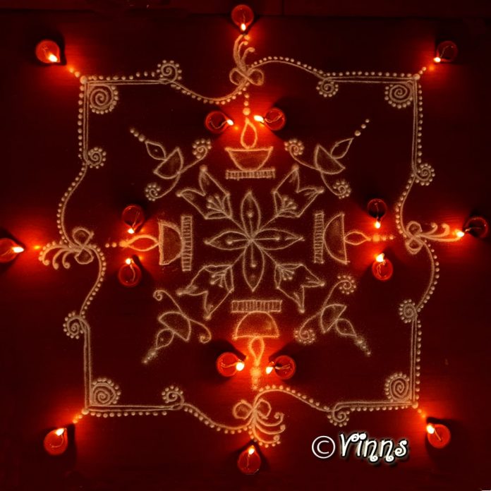 Karthigai kolam, agal vilakku, vilakku kolam, diya rangoli, margazhi kolam,13 dots, sikku kolam,