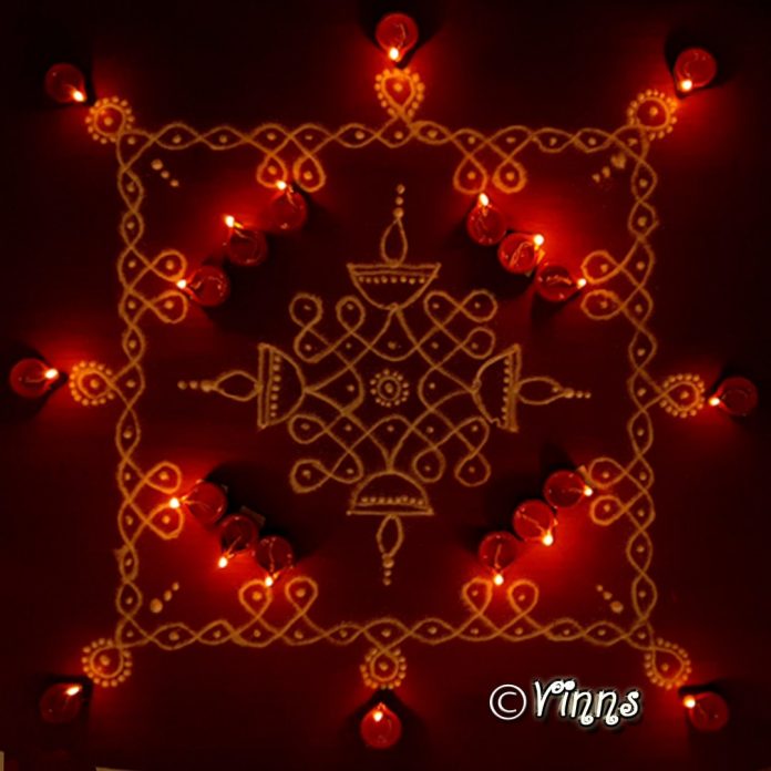 Karthigai kolam, agal vilakku, vilakku kolam, diya rangoli, margazhi kolam,13 dots, sikku kolam,