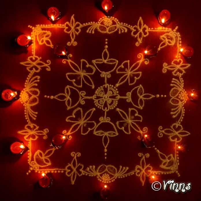 Karthigai kolam, agal vilakku, vilakku kolam, diya rangoli, margazhi kolam,13 dots, sikku kolam,