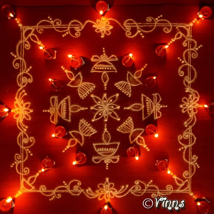 Karthigai kolam, agal vilakku, vilakku kolam, diya rangoli, margazhi kolam,13 dots, sikku kolam,