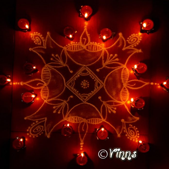 Karthigai kolam, agal vilakku, vilakku kolam, diya rangoli, margazhi kolam,13 dots, sikku kolam,