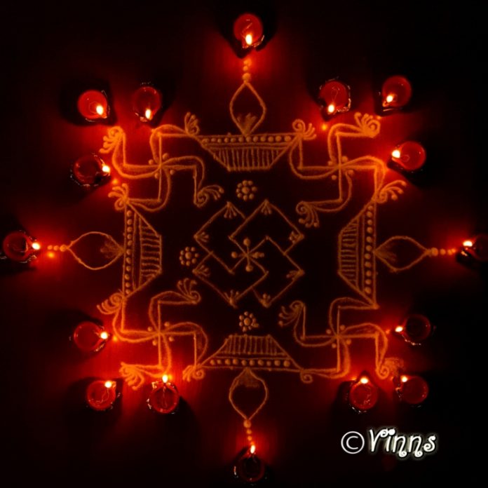 Karthigai kolam, agal vilakku, vilakku kolam, diya rangoli, margazhi kolam,13 dots, sikku kolam,