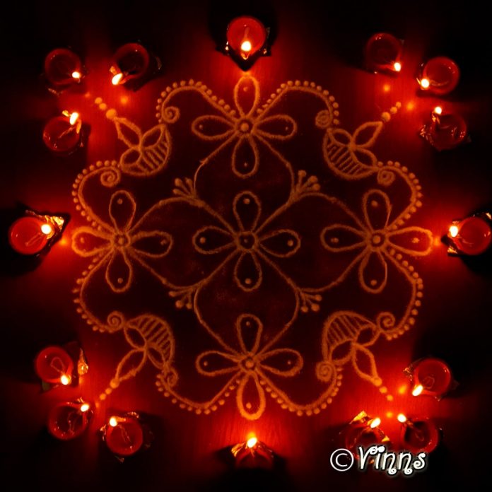 Karthigai kolam, agal vilakku, vilakku kolam, diya rangoli, margazhi kolam,13 dots, sikku kolam,