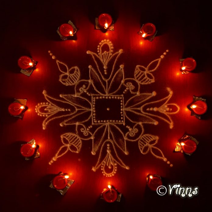 Karthigai kolam, agal vilakku, vilakku kolam, diya rangoli, margazhi kolam,13 dots, sikku kolam,