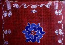 Day 7 Navarathiri Kolam || Blue colour Navaratri Rangoli || 7 dots Flower Muggulu navaratri, navarathiri kolam, navarathri, kolam, muggulu, rangoli