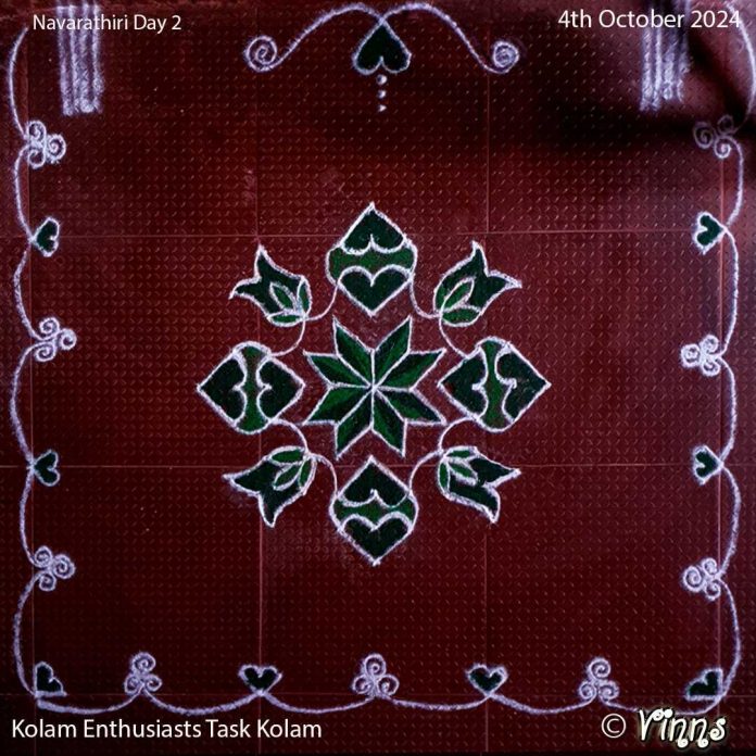 9_dots_navarathri_kolam_green_rangoli_muggulu navaratri, navarathiri kolam, navarathri, kolam, muggulu, rangoli
