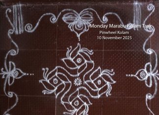 11-1 Pinwheel Kolam || காற்றாடி கோலம் || margazhi kolam, simple kolam, daily kolam